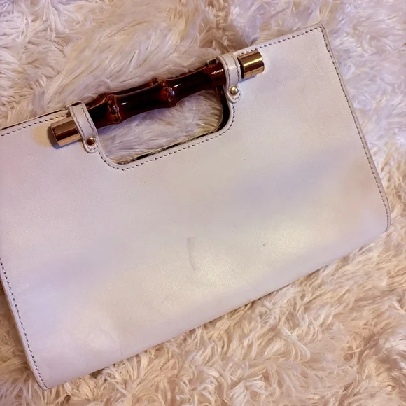 Spartina 449 Vegan Leather Bag - White with Bamboo Handle - Picture 4 of 12